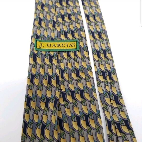 J. Garcia Yellow & Blue Curves Lines Silk Necktie - Picture 4 of 5